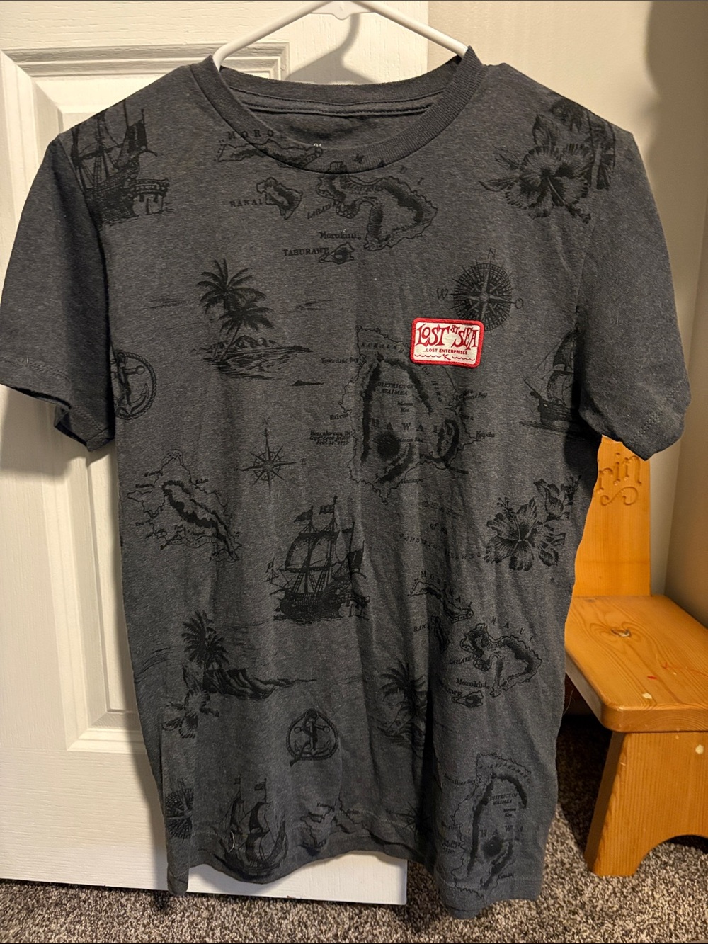 Lost Men's Charcoal Gray Nautical Graphic Short Sleeve Tee